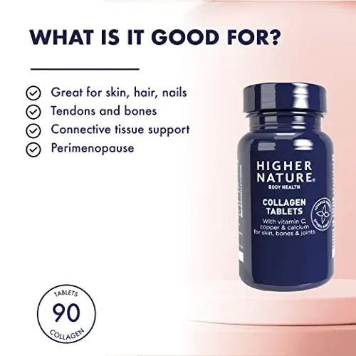 Higher Nature - Collagen Tablets - Hydrolysed Marine Collagen - Vitamin C - Calcium for Bone Support - AB Mystery