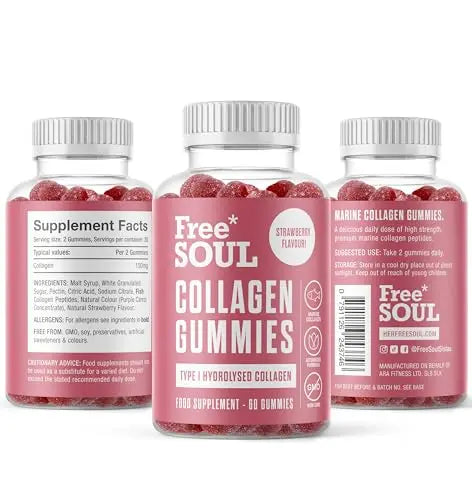 Collagen Gummies, Marine Collagen Supplement with Effective Type 1 Hydrolysed Collagen Peptides Free Soul