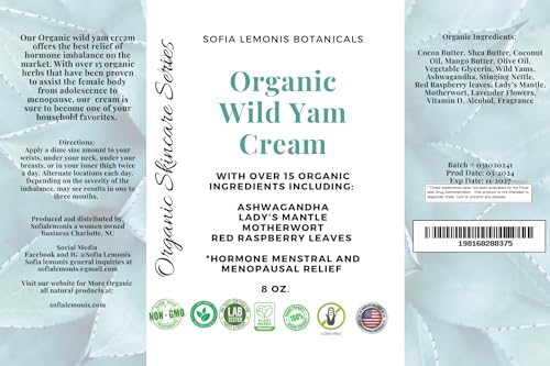 Organic Wild Yam Cream 15 Vitamins & Herbs Hormonal PCOS Menopause Period relief - AB Mystery