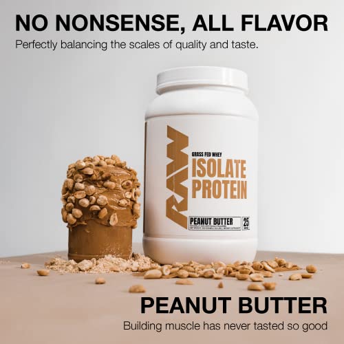 RAW Whey Isolate Protein Powder, Peanut Butter - 100% Grass-Fed Sports Nutrition Protein - AB Mystery