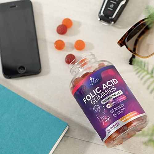 Folic Acid Gummies for Women 785 mcg, Essential Prenatal Vitamins for Mom & Baby, Vegan Folic Acid Nature's Nutrition