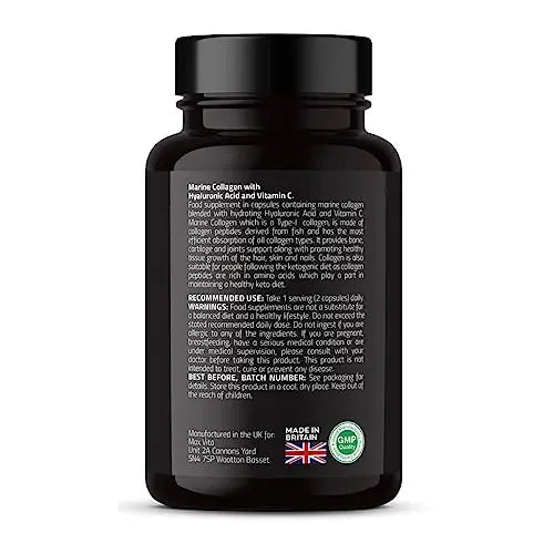 Marine Collagen Supplement 1200mg with Hyaluronic Acid & Vitamin C Hydrolysed Peptides Powder MAX VITA MAXIMUM VITALITY