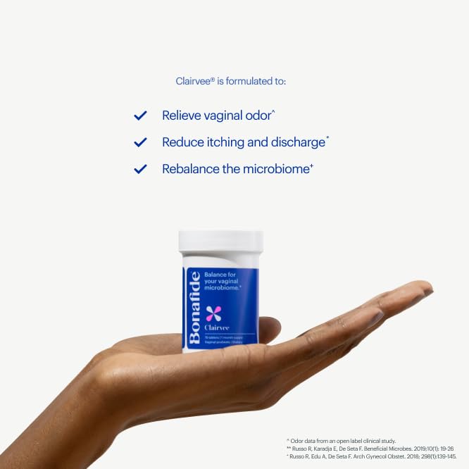 Bonafide Clairvee Vaginal Probiotic – Hormone-Free, Drug-Free Relief from Odor, Vaginal Itching and Discharge – Balances Vaginal pH Levels – 90 Day Supply (45 Capsules) - AB Mystery