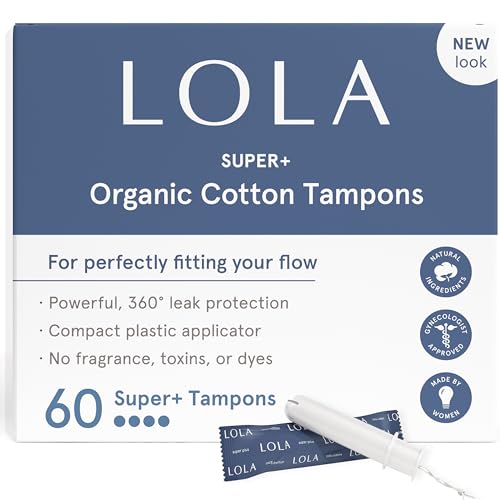 LOLA Organic Cotton Tampons, 60 Count - Super Plus Tampons, Period Feminine Hygiene Products - AB Mystery