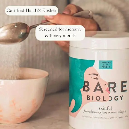 Bare Biology Collagen Powder, 300g/60 Servings - Skinful Pure Marine Collagen Supplement for Skin Bare Biology