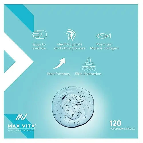 Marine Collagen Supplement 1200mg with Hyaluronic Acid & Vitamin C Hydrolysed Peptides Powder MAX VITA MAXIMUM VITALITY