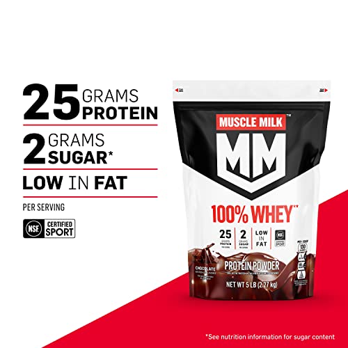 Muscle Milk 100% Whey Protein Powder, Chocolate, 5 Pound, 66 Servings, 25g Protein - AB Mystery