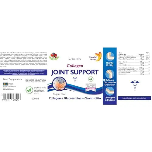 Swedish Nutra Joint Support Collagen - Pack of 500ml, 33 Day Supply | Berry Flavour | with Vitmain C & Glucosamine Swedish Nutra