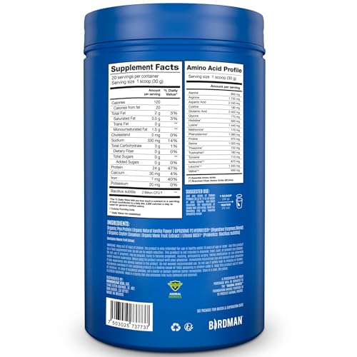 BIRDMAN Falcon Organic Vegan Protein Powder Vanilla, 24g Protein, Sugar Free, Probiotics - AB Mystery