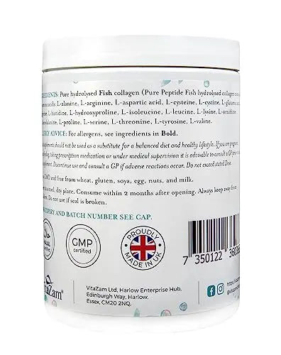 Vitazam Pure Marine Collagen Powder - 100% Hydrolysed Collagen Peptides for Hair Skin and Nails - AB Mystery