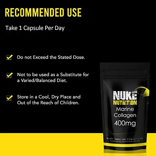 Nuke Nutrition Marine Collagen Capsules - 400mg - 60 Capsules - High Strength Collagen - AB Mystery