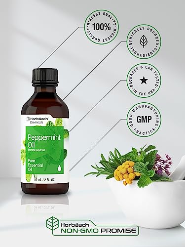 Horbaach Peppermint Oil | 2 fl oz | Pure Essential Spray | for Massage, Bath & Diffusers | Non-GMO - AB Mystery