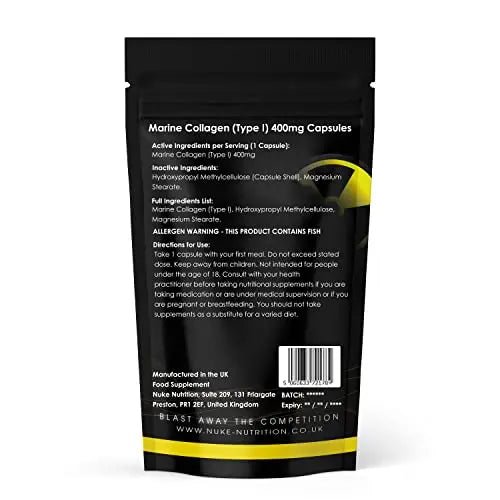 Nuke Nutrition Marine Collagen Capsules - 400mg - 60 Capsules - High Strength Collagen - AB Mystery