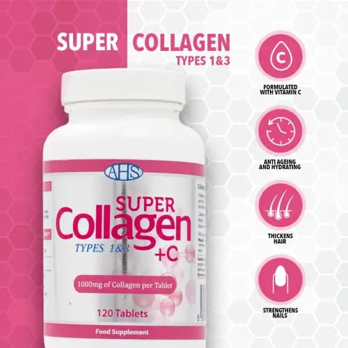AHS Super Collagen + Vitamin C Tablets 120 Tablets - 6000mg Collagen per Serving - 1 Month Supply - AB Mystery