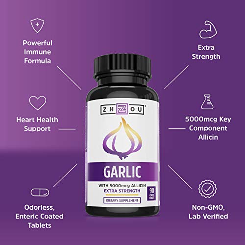 Zhou Nutrition Garlic Supplement With Allicin, Extra Strength 5000mcg Allicin Per Serving - AB Mystery