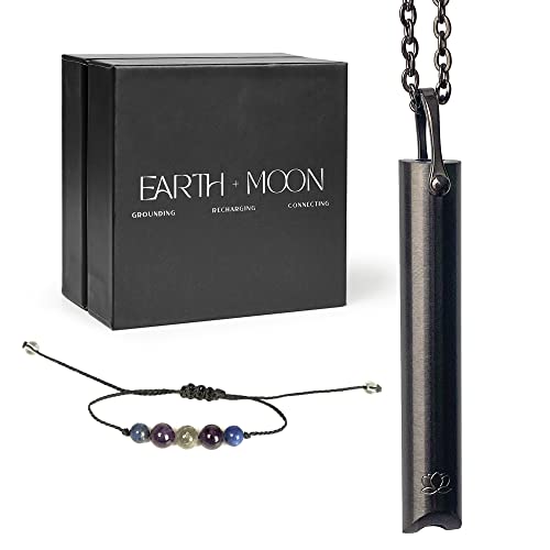 Mindful Breathing Necklace for Anxiety Stress Relief - Earth and Moon Stainless Steel Anxiety