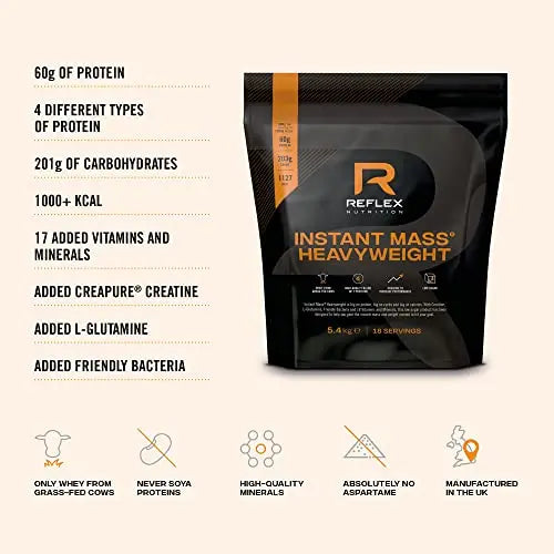 Reflex Nutrition Instant Mass Heavyweight, Mass Protein Powder, Over 1000 Calories Per Serving, 60g Protein Reflex Nutrition