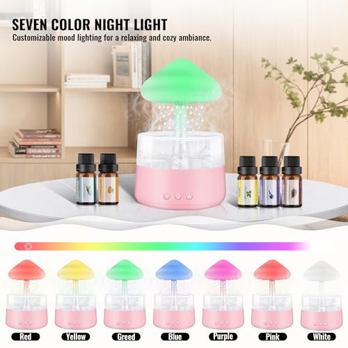 Rain Cloud Humidifier Water Drip with 5 Essential Oils, Cloud Diffuser with 7 Changing Colors Night Lights - AB Mystery