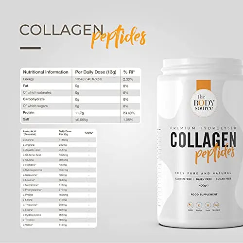The Body Source Premium Hydrolysed Collagen Powder – 400g Unflavoured Bovine Collagen - AB Mystery