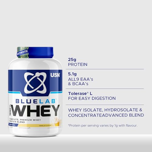 USN Blue Lab Whey Protein Powder: Vanilla - Whey Protein 2kg - Post-Workout USN