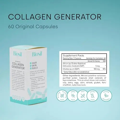 Biosil Collagen Generator - 60 Capsules - with Patented ch-OSA Complex - Generates & Protects Your Own Collagen BioSil