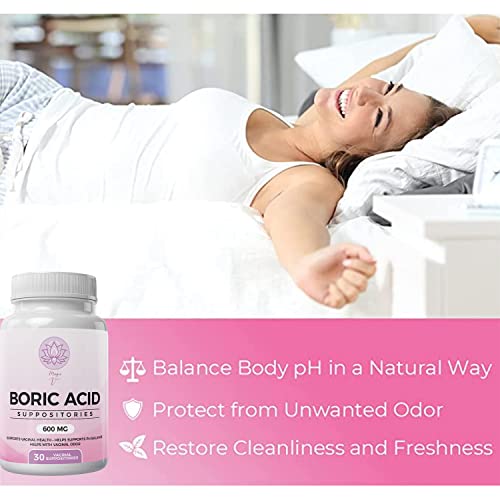 Magic V Steam Boric Acid Suppositories 600 MG 30 Count Optimal PH Support Made in The USA - AB Mystery