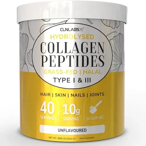 100% Pure Hydrolysed Collagen Peptides Powder - 400g Tub | Halal & Grass-Fed Bovine Collagen 