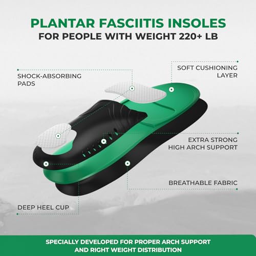 220+ lbs Plantar Fasciitis Strong Arch Support Insoles Inserts Men Women - AB Mystery