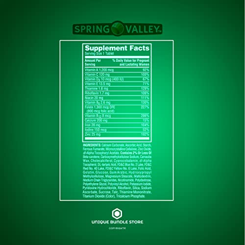 Spring Valley, Prenatal Multivitamin, Multimineral Tablets Dietary Supplement, Prenatals Unique Bundle Store