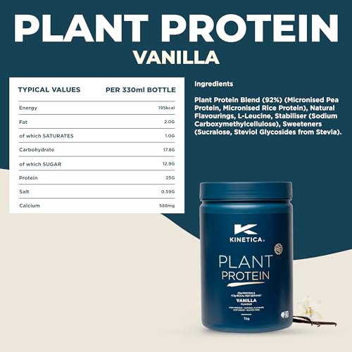 Kinetica Vanilla Flavour Plant Protein 1kg | Blend of Pea and Rice Protein | Vegan Kinetica