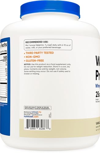 Nutricost Whey Protein Supplement Powder, Vanilla, 5 pounds - AB Mystery