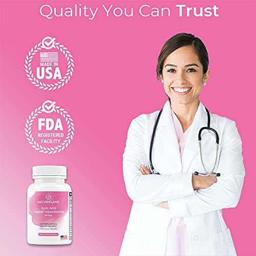 Natureland 40 Count, 600mg Boric Acid Vaginal Suppositories, Made in USA, Restore pH Balance - AB Mystery