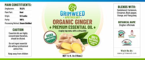 USDA Organic Ginger Essential Oil – Therapeutic Grade- Diffuser Oil - 100% All Natural - with Glass Dropper - AB Mystery