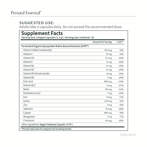 OXOMIO - Prenatal Essential - Prenatal Fermented Organic Multivitamin Higher bioavailability OXOMIO