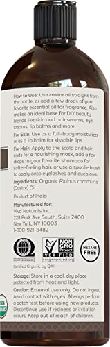 Viva Naturals Organic Castor Oil, 16 fl oz - Cold Pressed Castor Oil for Skin, Hair and Lashes - Traditionally - AB Mystery