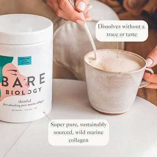 Bare Biology Collagen Powder, 300g/60 Servings - Skinful Pure Marine Collagen Supplement for Skin Bare Biology