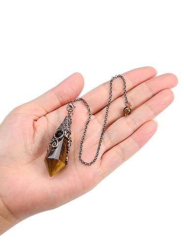 PESOENTH Crystal Pendulum Dowsing Divination Scrying Pendulum with Bronze Wrap Tiger Eye Healing - AB Mystery