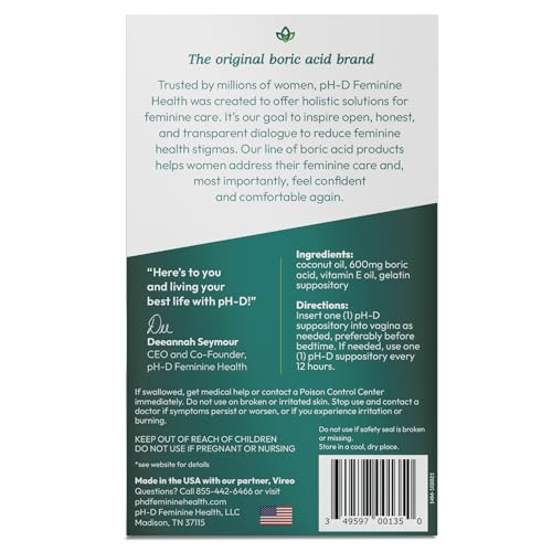 pH-D Feminine Health - Boric Acid Moisturizing Suppository - Woman Owned - for Vaginal Odor - AB Mystery