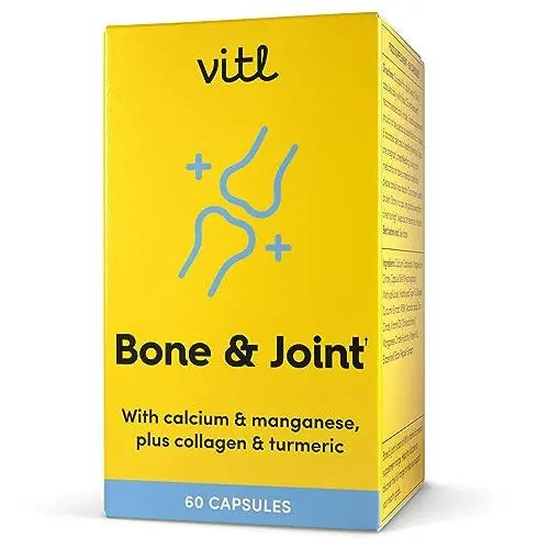 Vitl Bone & Joint Supplement - 60 Capsules - with Calcium, Manganese, Hydrolysed Type II Collagen & Turmeric - Maintenance for Joints, Bones - AB Mystery