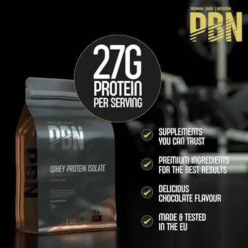PBN - Premium Body Nutrition - Whey-ISOLATE Protein Powder, 1kg, Chocolate - 33 Servings Premium Body Nutrition