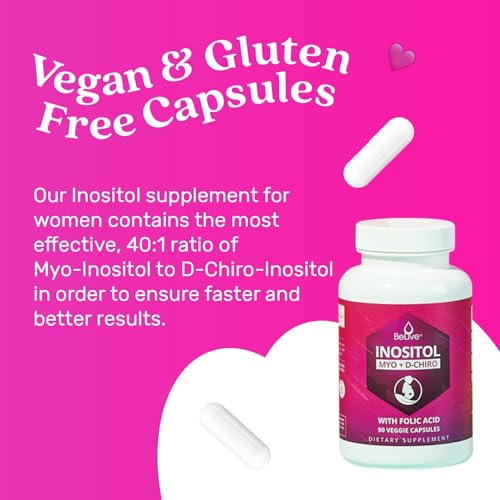 BeLive Myo-Inositol & D-Chiro Inositol Capsules - 90Ct I Inositol Supplement with Folic - AB Mystery
