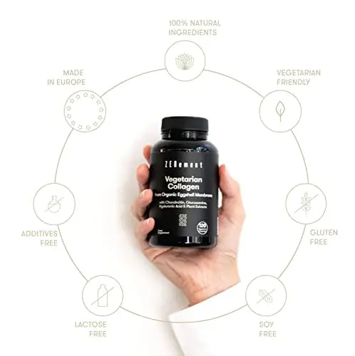 Vegetarian Collagen, from Organic Eggshell Membrane, 120 Capsules | with Glucosamine, Chondroitin, Hyaluronic Acid and Plant Extracts Zenement