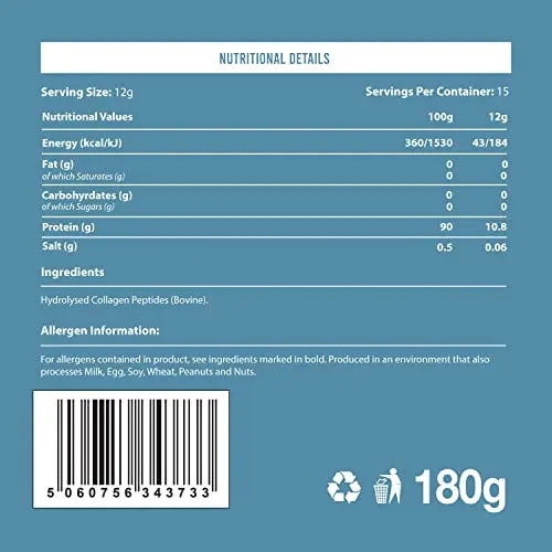 Warrior Collagen Peptides - Collagen Powder - 180g - Made from Premium Bovine Hydrolysed Collagen - AB Mystery