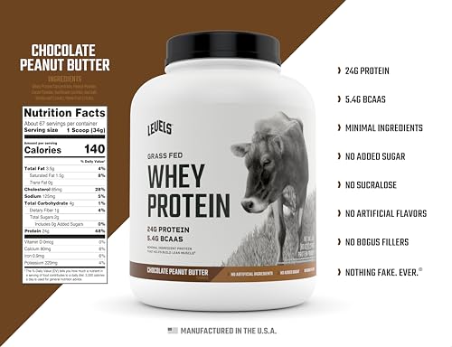 Levels Grass Fed 100% Whey Protein, No GMOs, Chocolate Peanut Butter, 5LB - AB Mystery