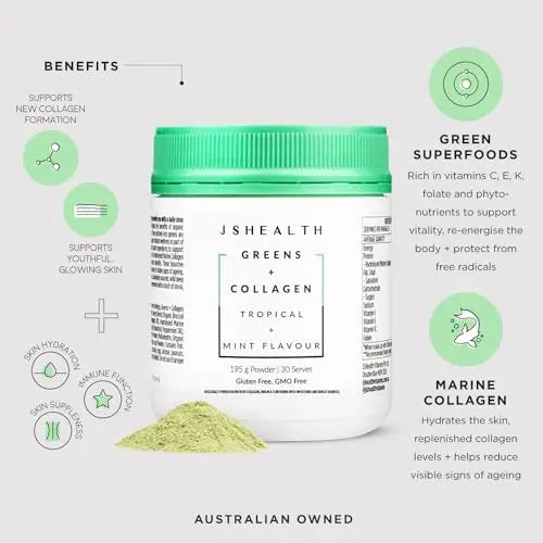 JSHealth Super Greens Powder - Greens & Collagen Powder - Superfood Powder with Marine Collagen Peptides - AB Mystery