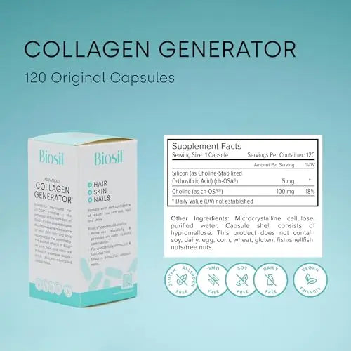 Biosil Collagen Generator - 120 Capsules - with Patented ch-OSA Complex - Generates & Protects Your Own Collagen BioSil