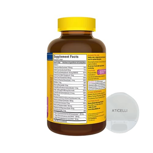 ATICELLI Set! Nature Made Multi, Prenatal Vitamins with DHA and Folic Acid + Iron, 150 Softgels ATICELLI