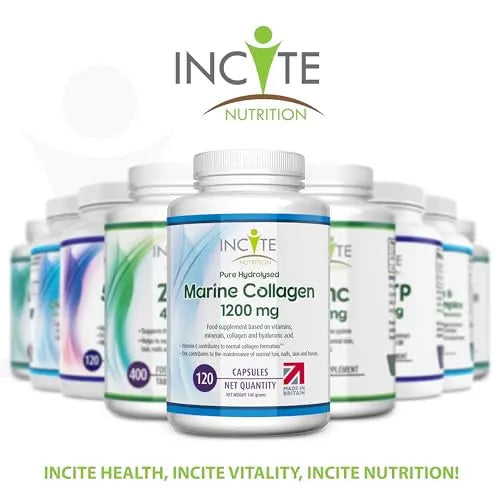 Marine Collagen 1200mg | 120 High Strength Collagen Capsules Hyaluronic Acid Supplements for Women & Men Incite Nutrition
