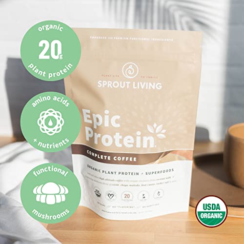Sprout Living, Epic Protein, Plant Based Protein & Superfoods Powder, Complete Coffee - AB Mystery