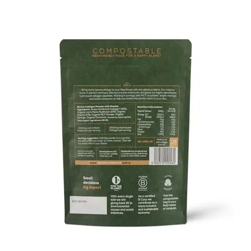 Ancient + Brave Matcha Collagen 150g Pouch - Lion's Mane Mushroom Powder Supplement - AB Mystery